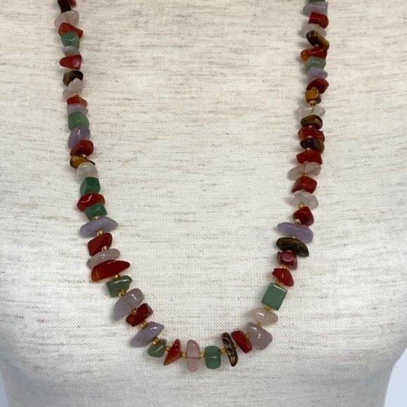 VTG Multi Gemstone Beaded 29" Necklace 14K Gold Filled Filigree Fish Hook Clasp - Picture 15 of 16